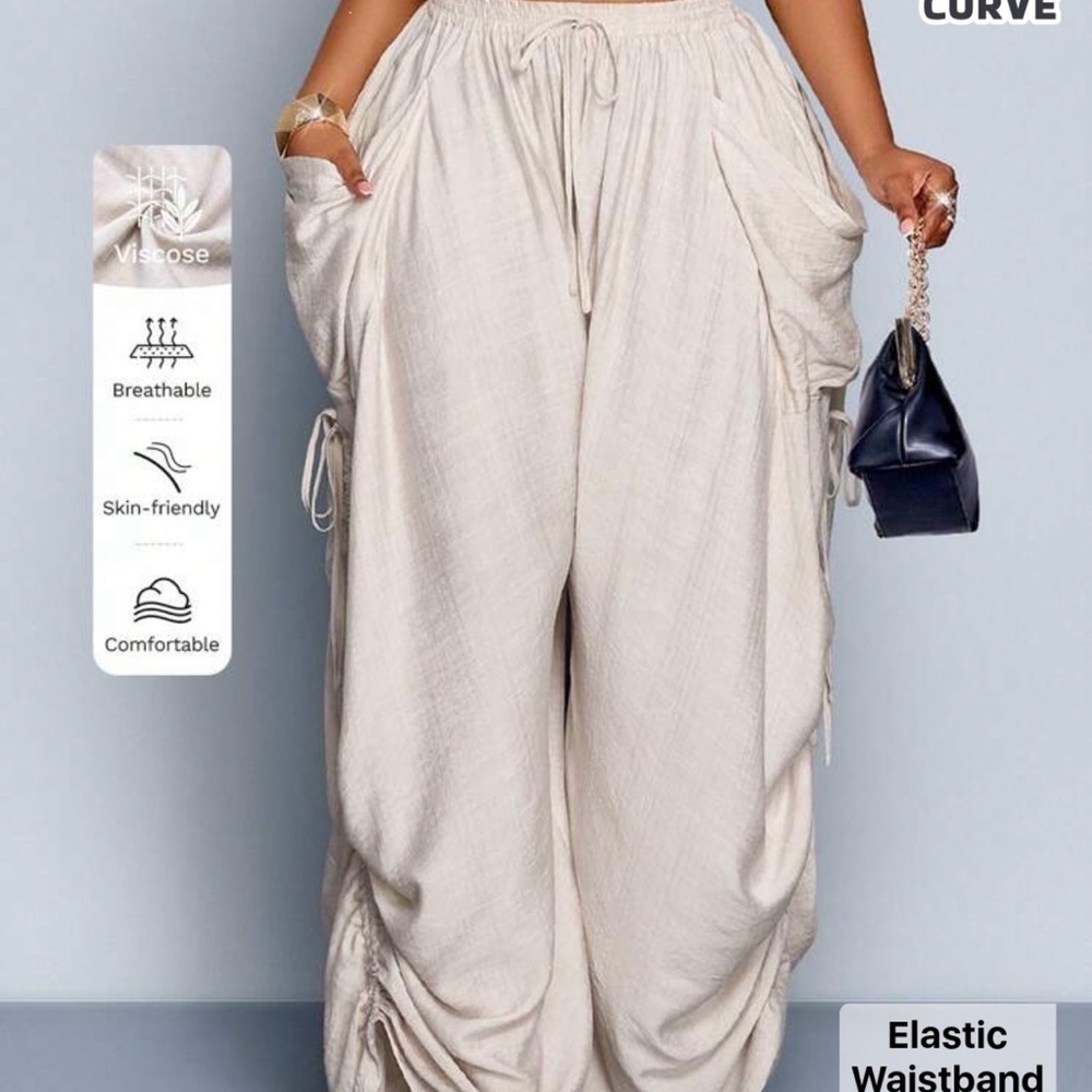 SHEIN and So Chic for Summer Cream Wide-Leg Drawstring Waist PantsS